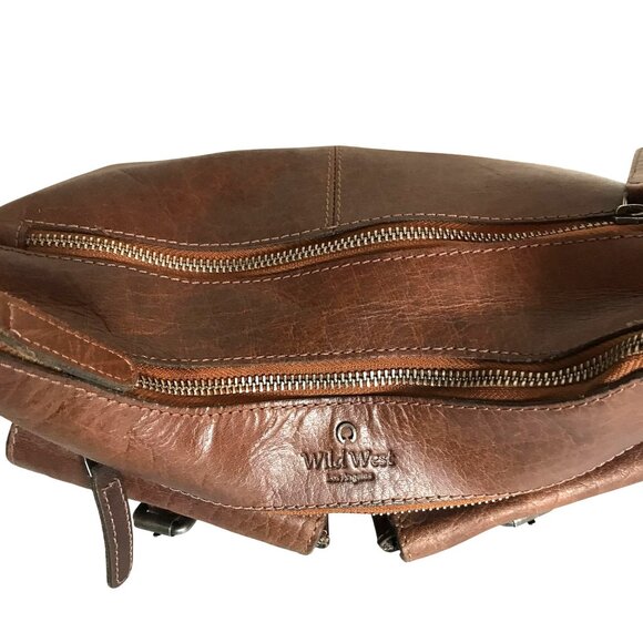 Wild West Los Angeles Brown Leather Crossbody or Shoulder Saddle Bag Pockets - Picture 7 of 12